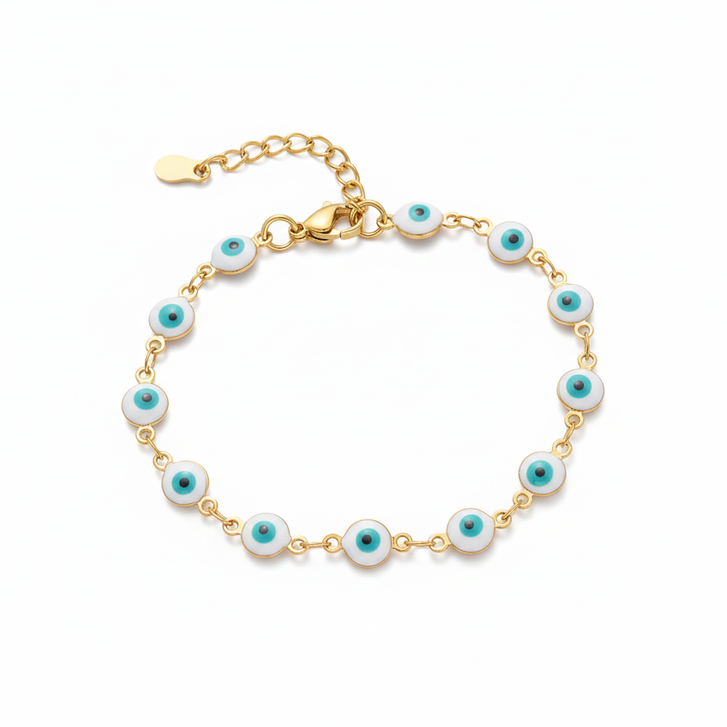 Pulsera Ojitos Blancos Chapa 18k