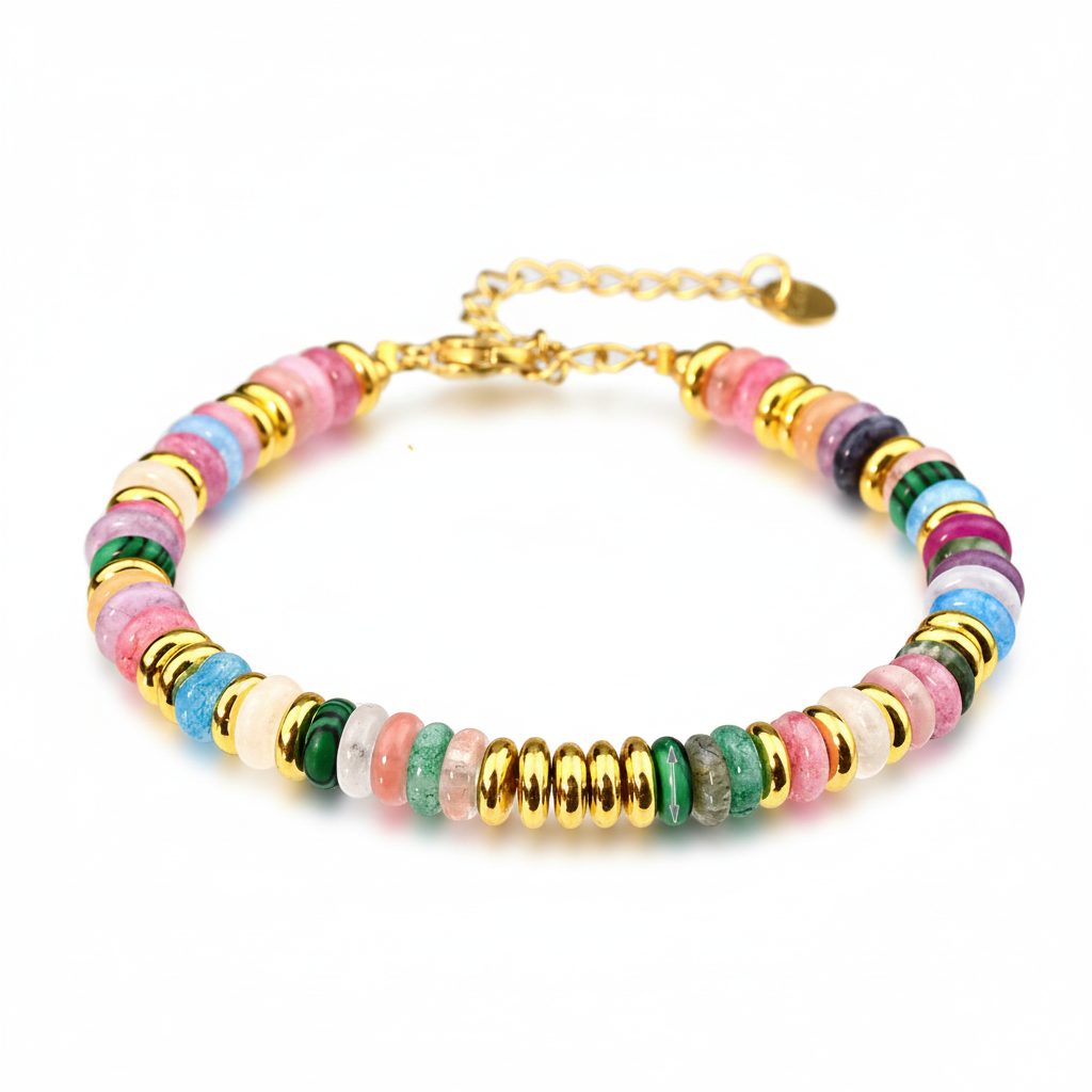 Pulsera Cuentas Colores Chapa 18k
