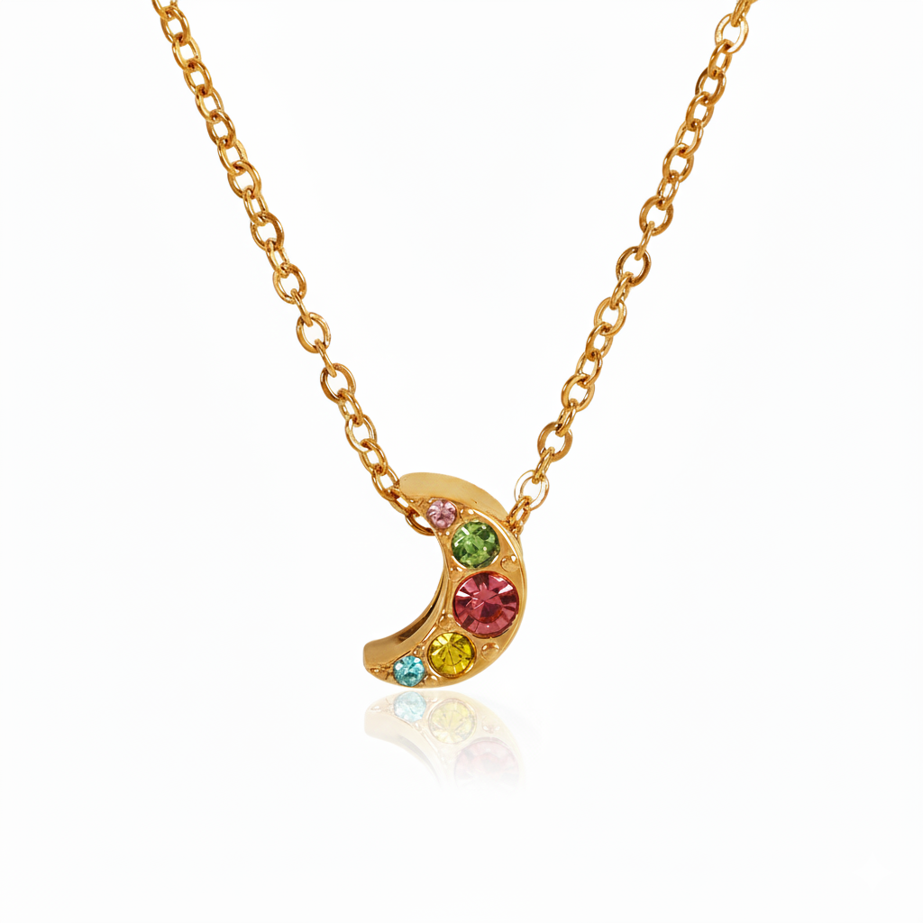 Collar Luna Circonias Colores Chapa 18k