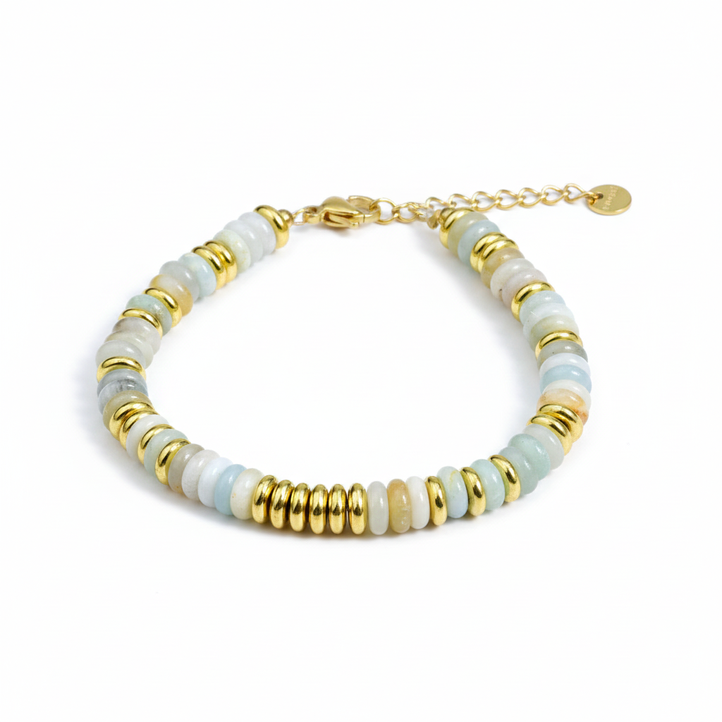 Pulsera Cuentas Blancas Chapa 18k