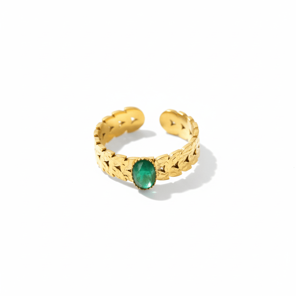 Anillo Piedra Verde Chapa 18k Ajustable