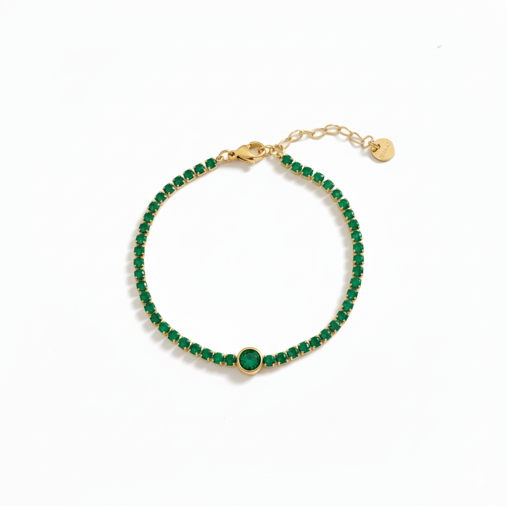 Pulsera Circonias Verdes Chapa 18k