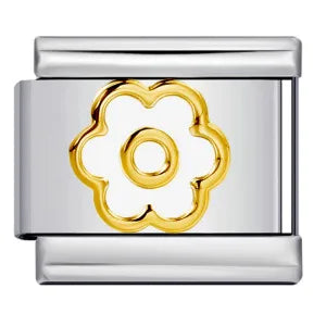 Eslabón Flor silueta dorada con centro