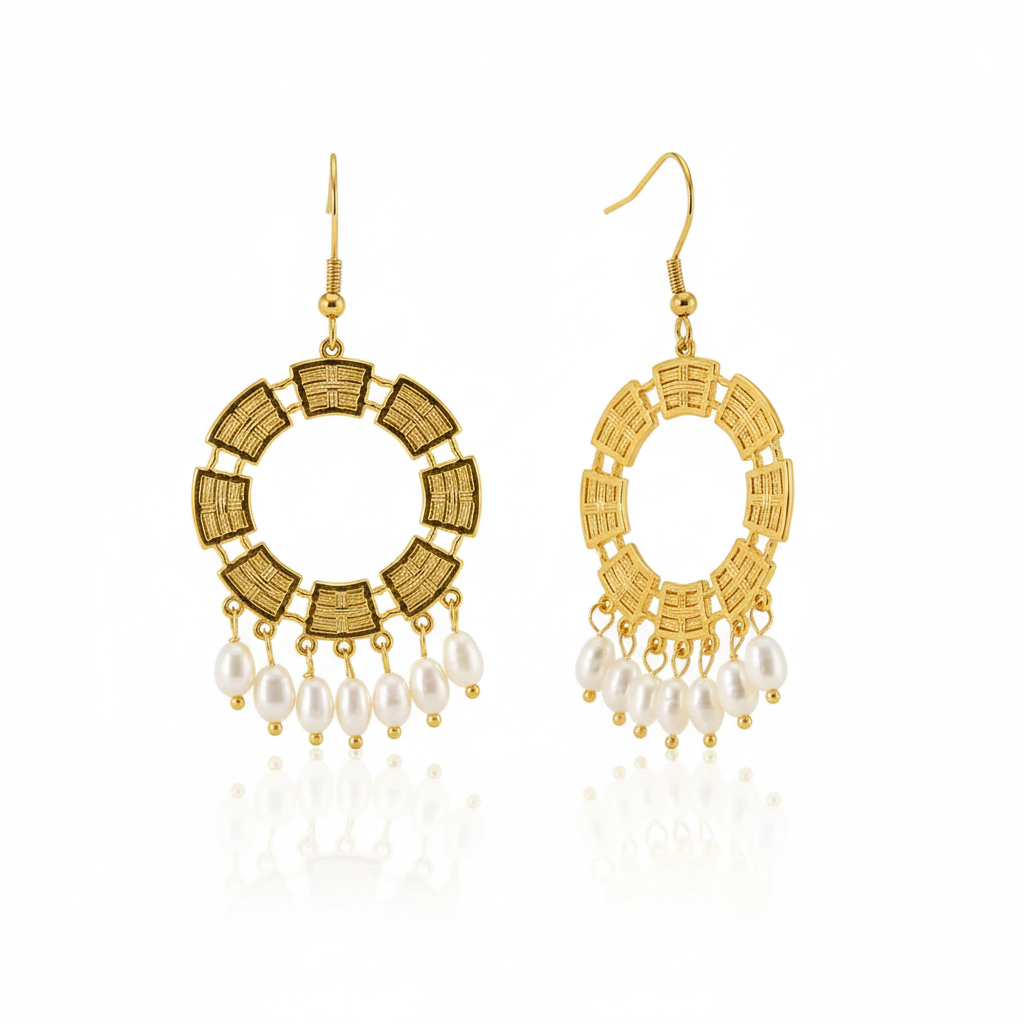 Aretes Corona Perla Nat Chapa 18k