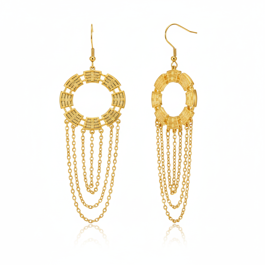 Aretes Corona Cadenas Chapa 18k