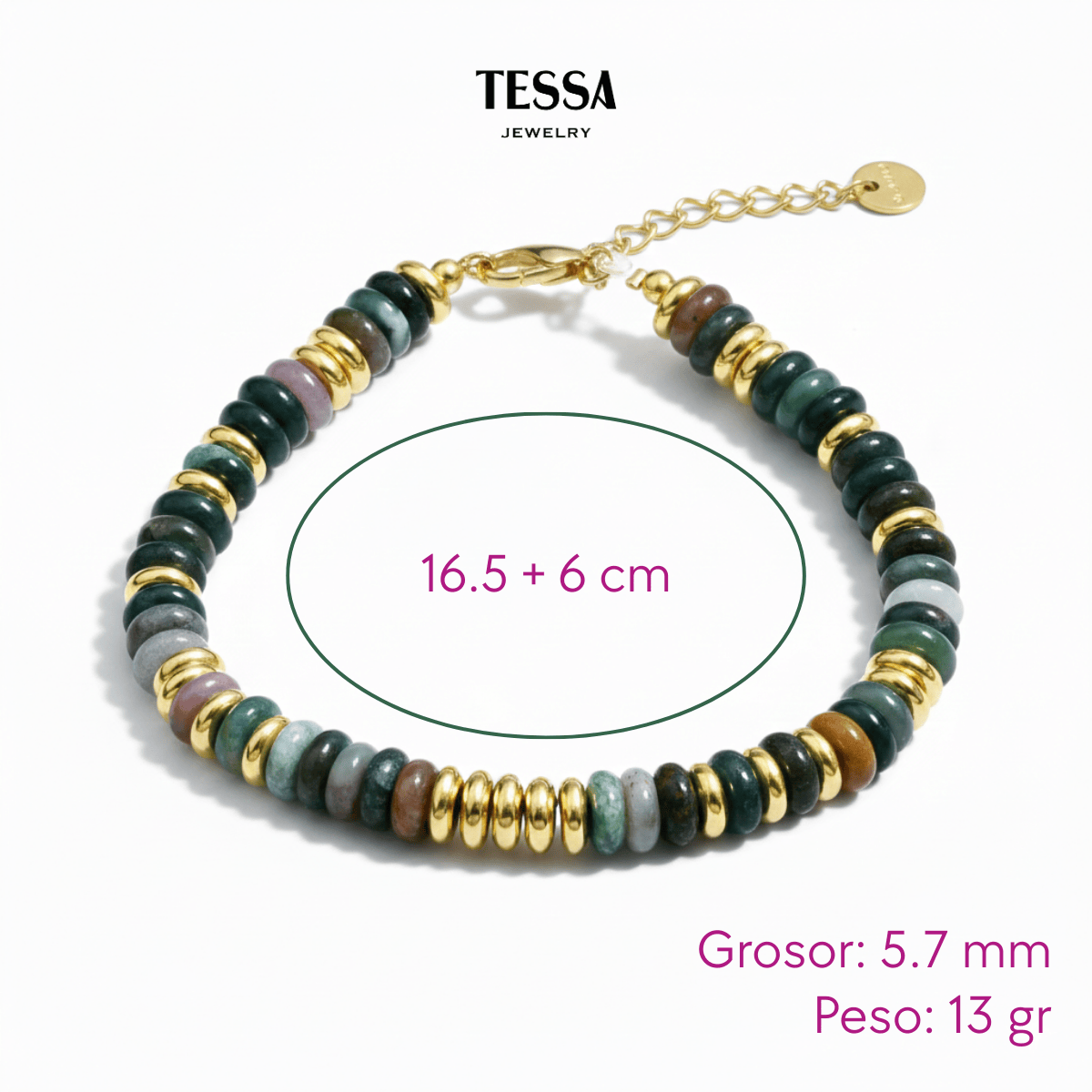 Pulsera Cuentas Verdes Chapa 18k