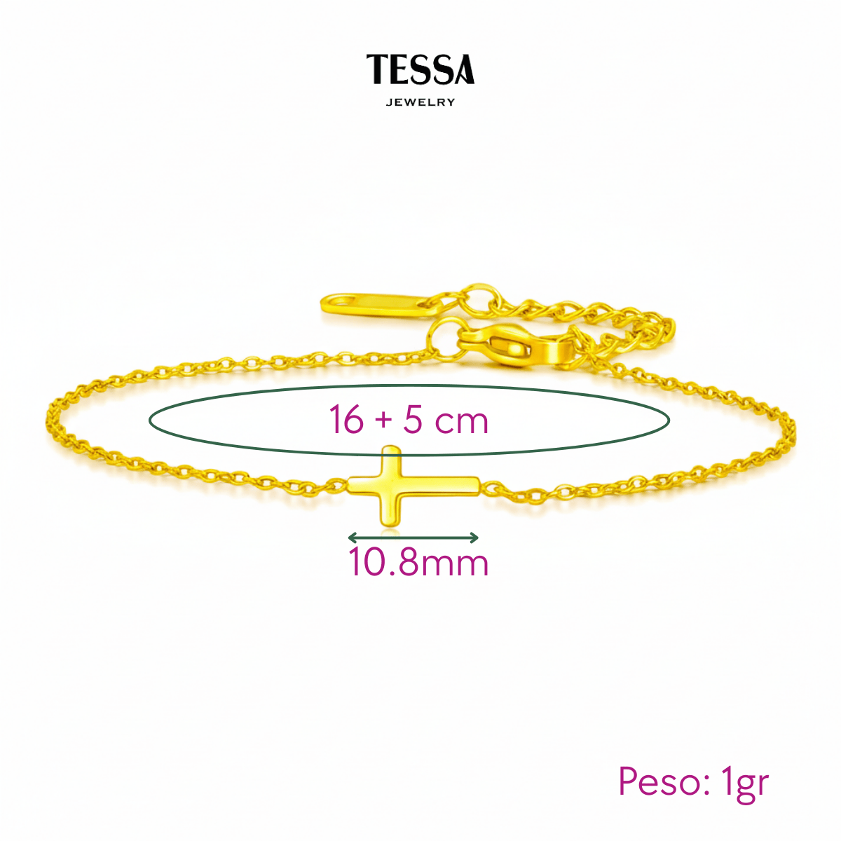 Pulsera Mini Cruz Chapa 18k