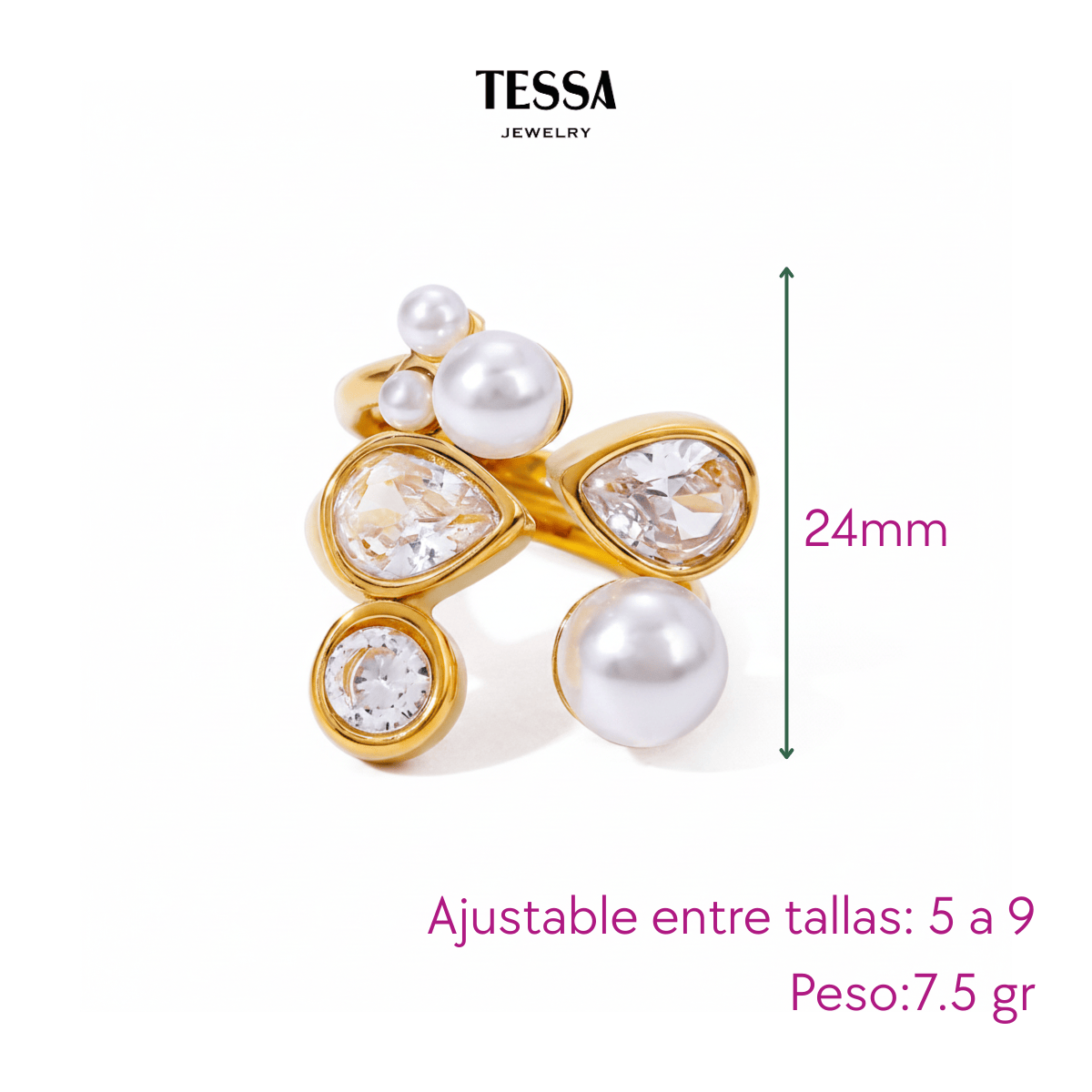 Anillo Gemas Blancas Chapa 18k