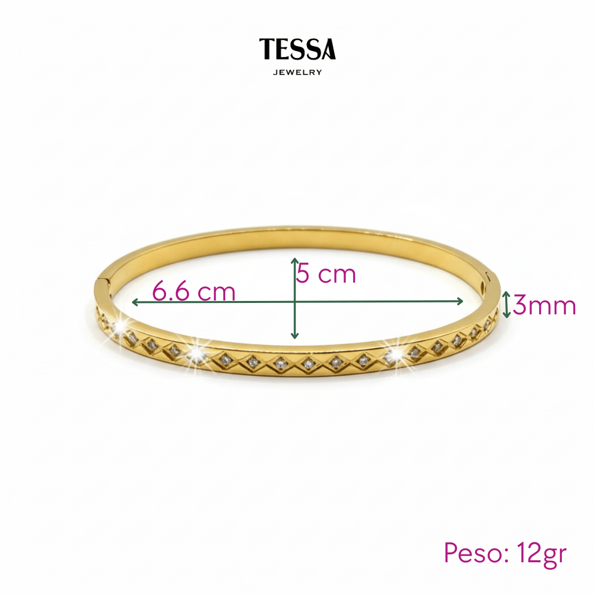 Brazalete Circonias Rombos Chapa 18k