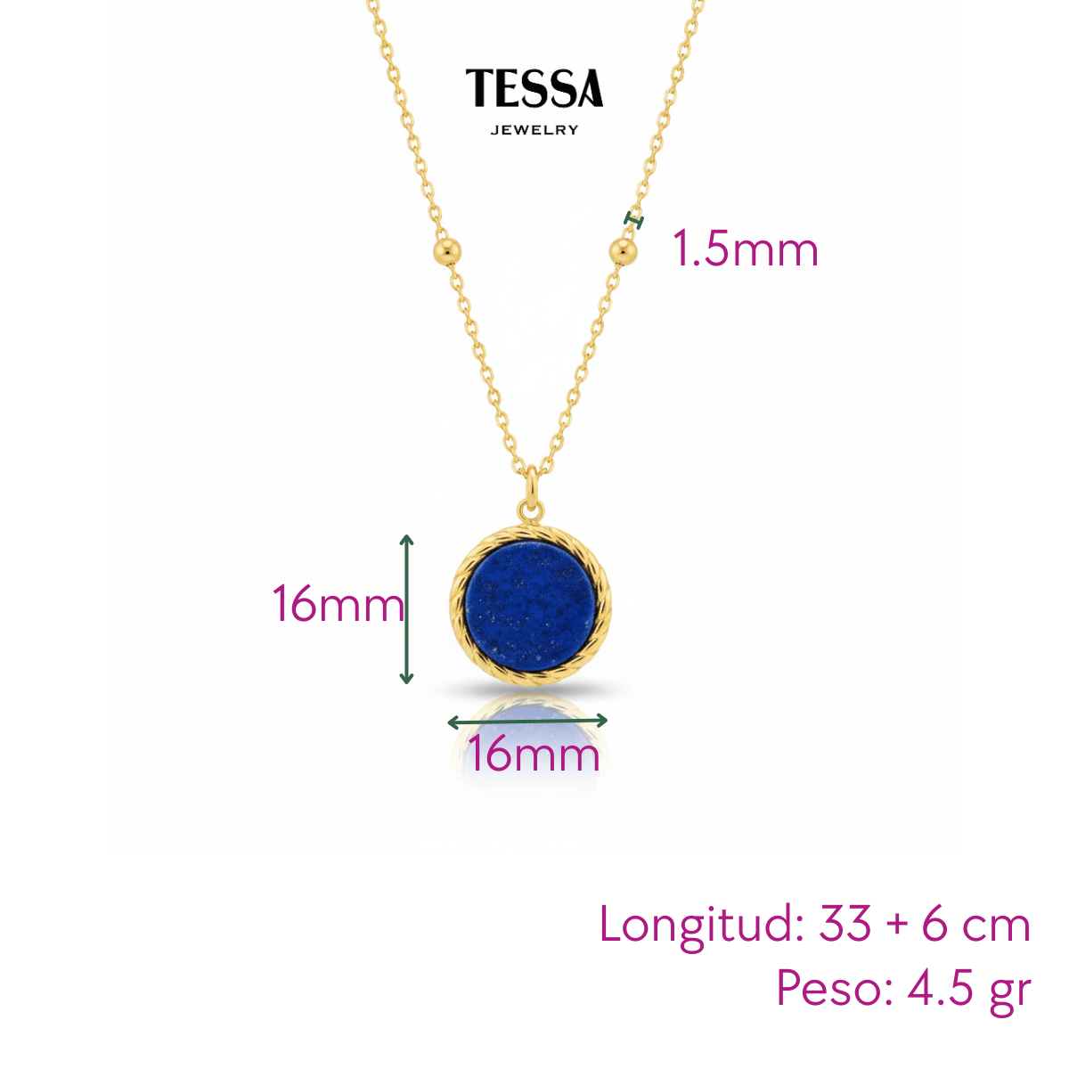 Collar Sol Piedra Azul Chapa 18k