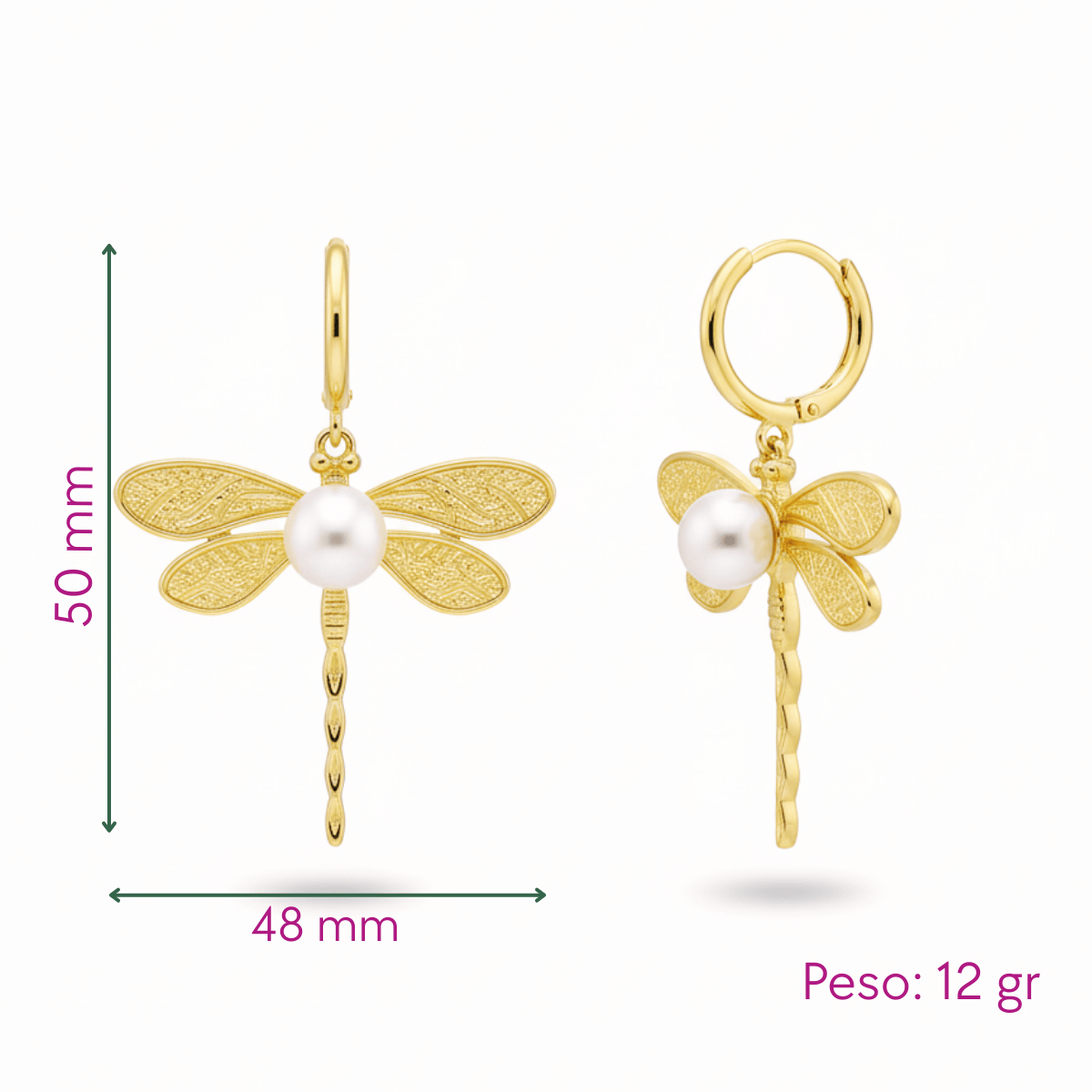 Aretes Super Libelula Chapa 18k