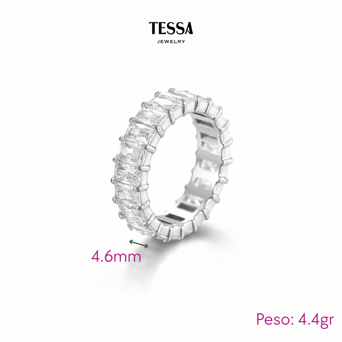 Anillo Completo Circonias Blancas Acero