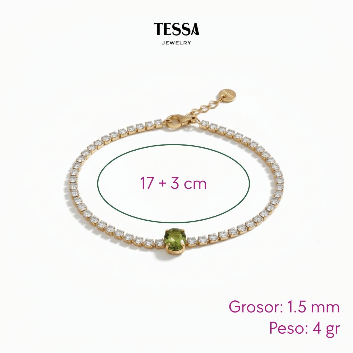 Pulsera Circonias Blancas y Verde Chapa 1