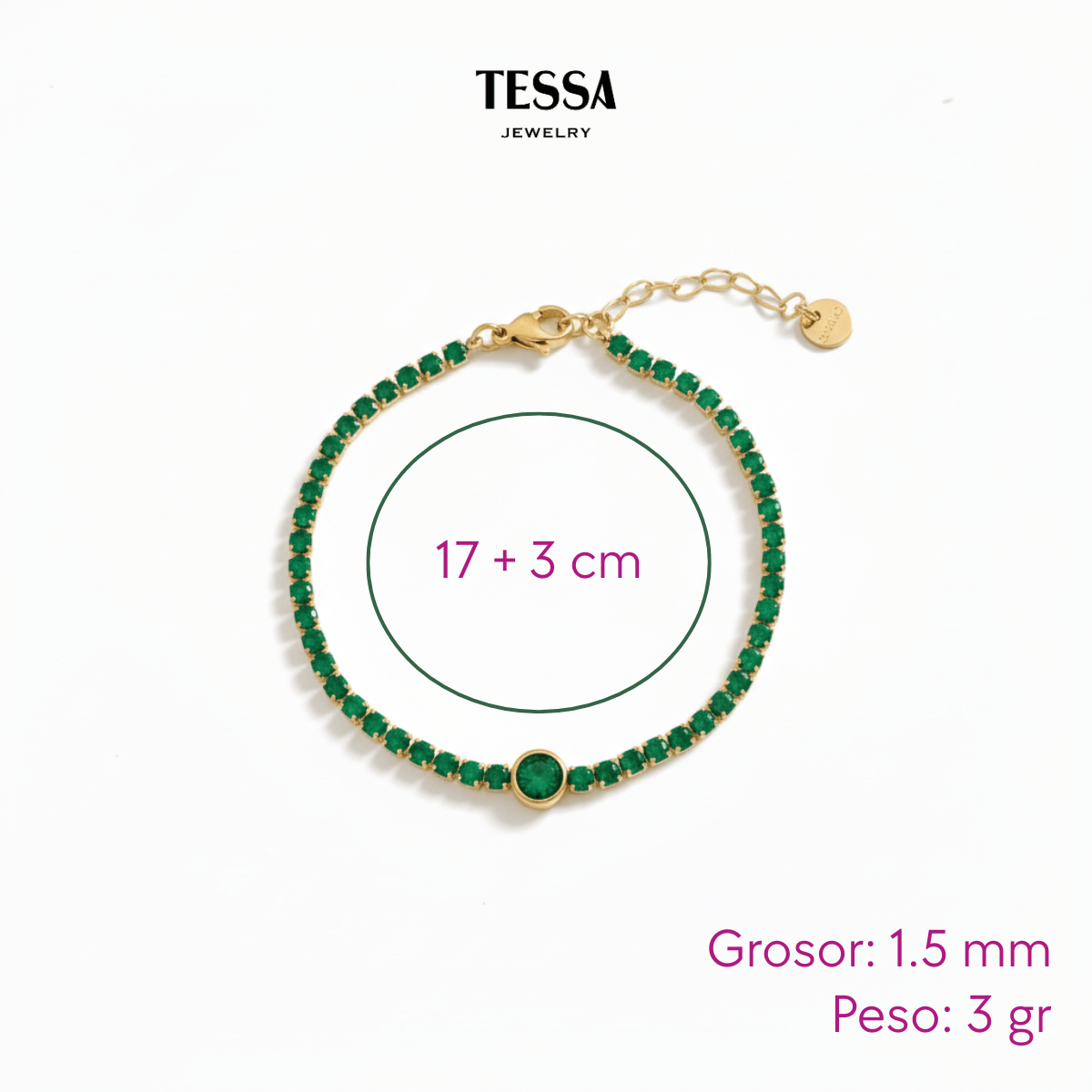 Pulsera Circonias Verdes Chapa 18k
