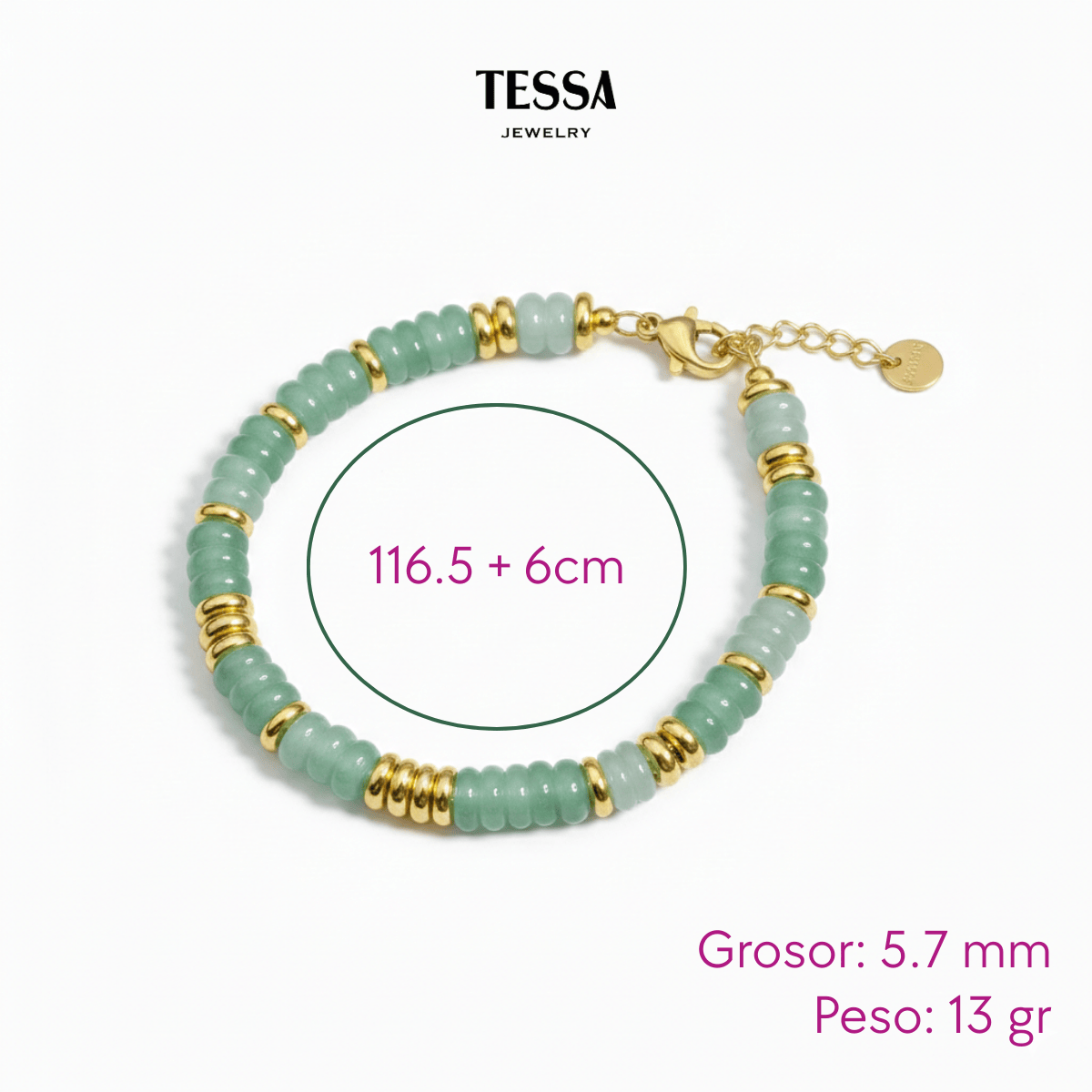 Pulsera Cuentas Aqua Chapa 18k