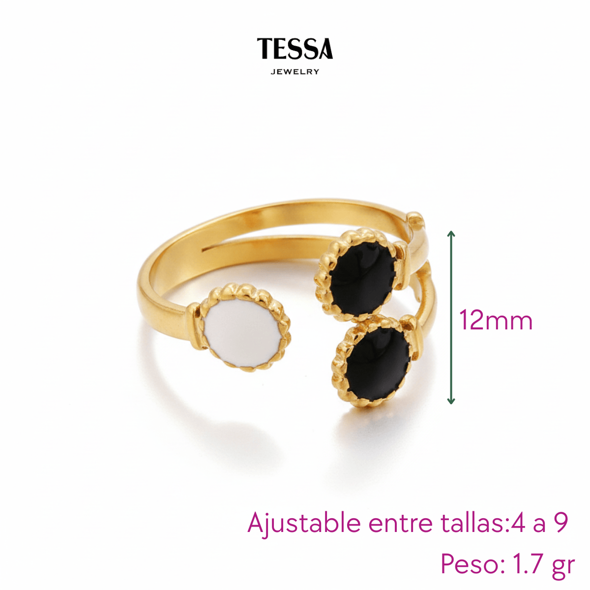 Anillo 3 Circulos B&N Chapa 18k Ajustabl