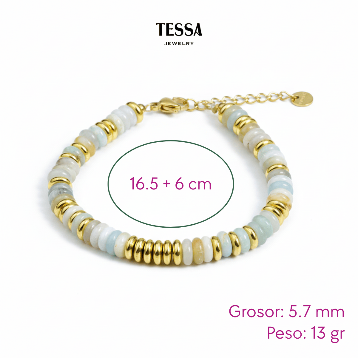 Pulsera Cuentas Blancas Chapa 18k