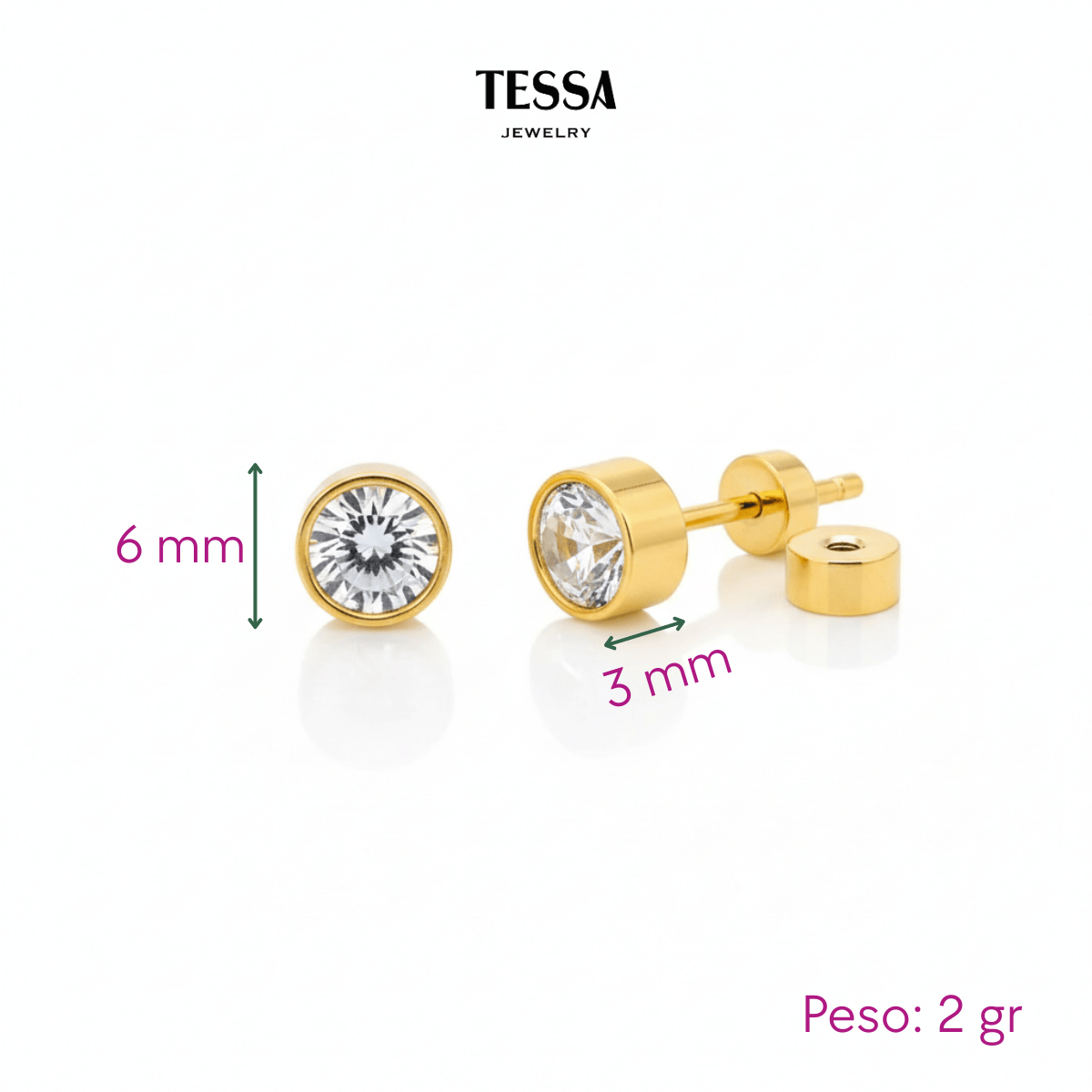Aretes Broquel Redondo con Brillante Chapa 18k
