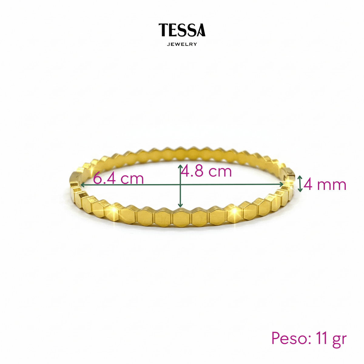 Brazalete Tira de Hexagonos Chapa 18k