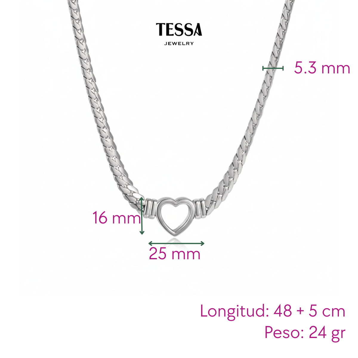 Collar Chuncky Corazon Hueco Acero