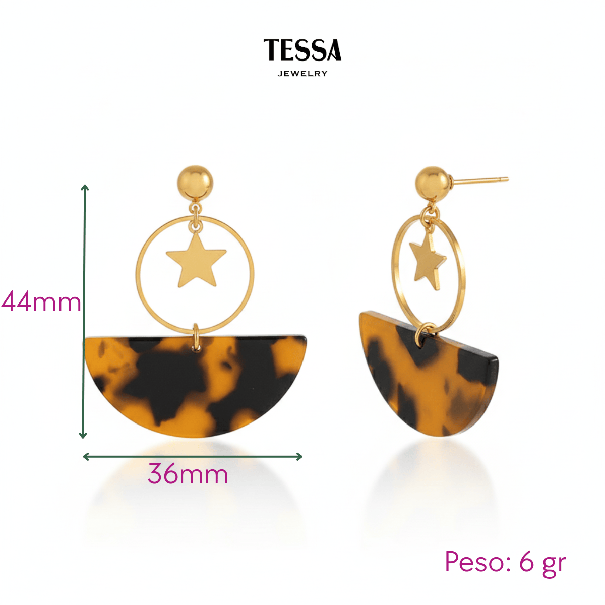 Aretes Media Luna Leopardo Chapa 18k
