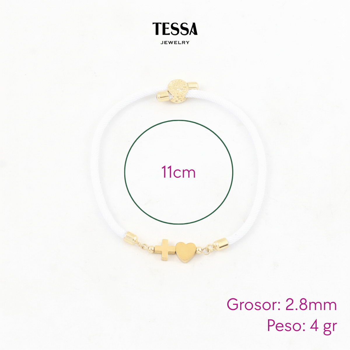 Pulsera Blanca Nylon Chapa 18k