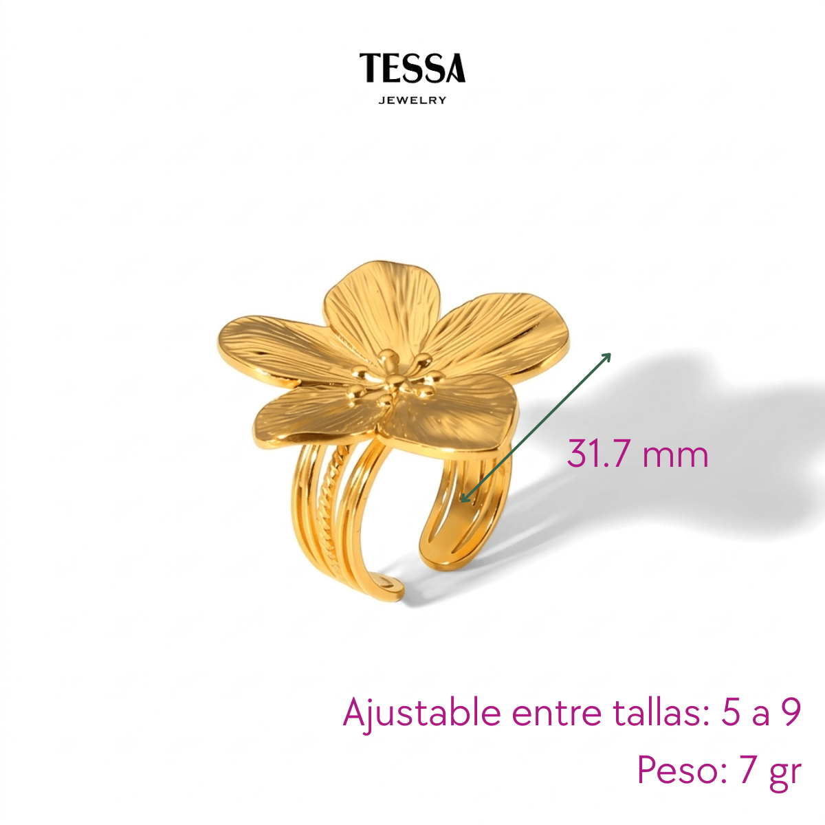 Anillo Flor 5 Petalos Chapa 18k Ajustabl