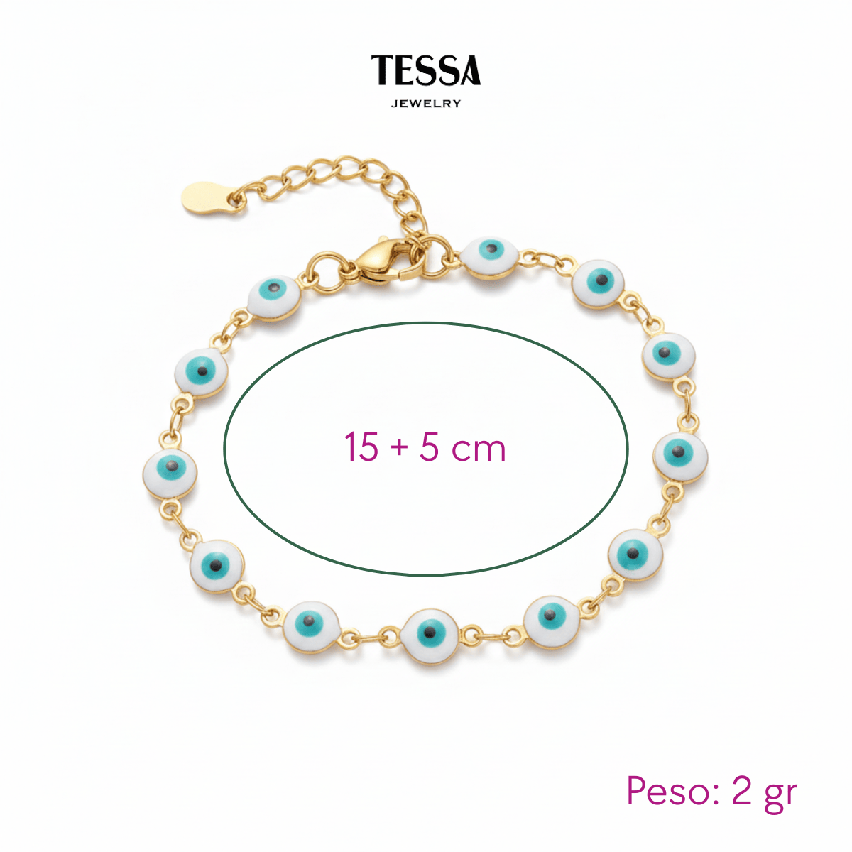 Pulsera Ojitos Blancos Chapa 18k