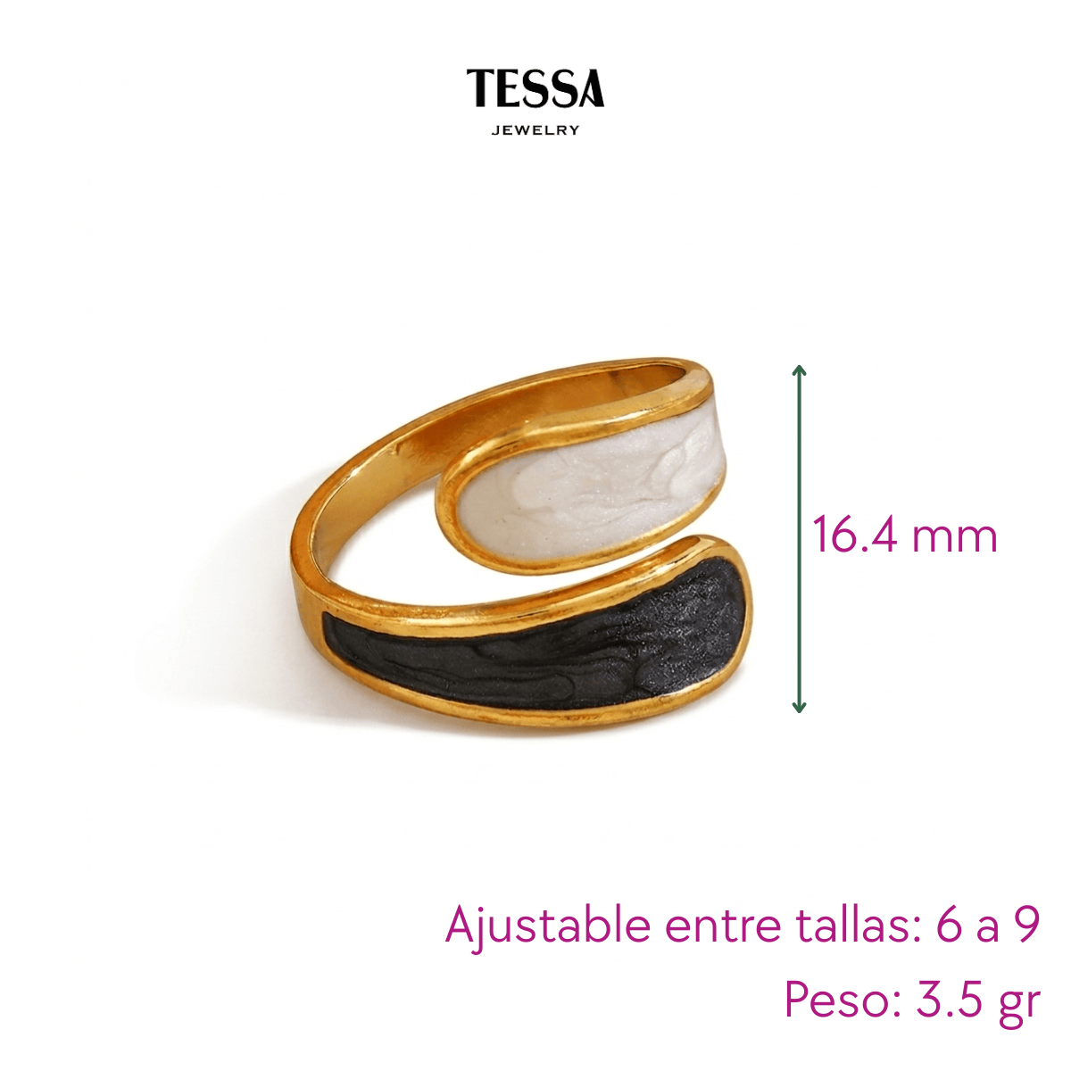 Anillo Ondas Cruzadas B&W Chapa 18k Ajus