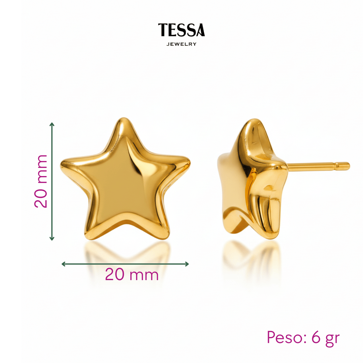 Aretes Estrella Chuncky Chapa 18k