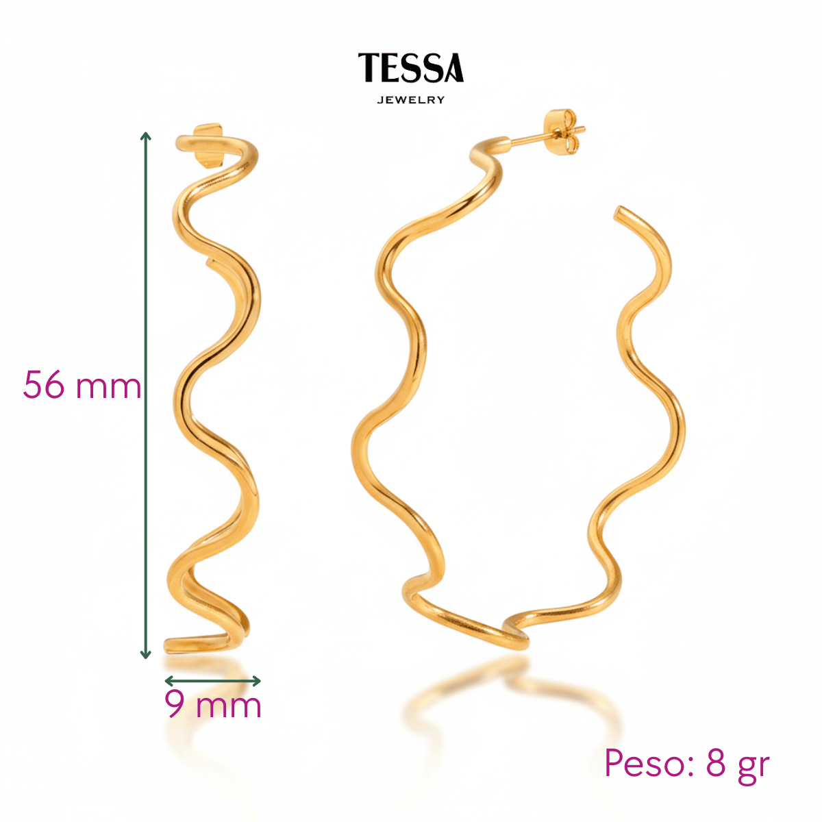 Arracadas Waves Chapa 18k