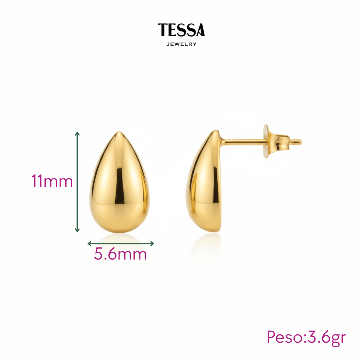 Aretes Mini Gota Flat Chapa 18k
