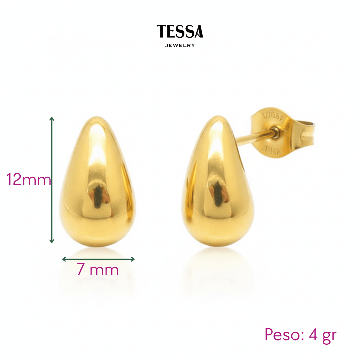 Aretes Gota Chapa 18k