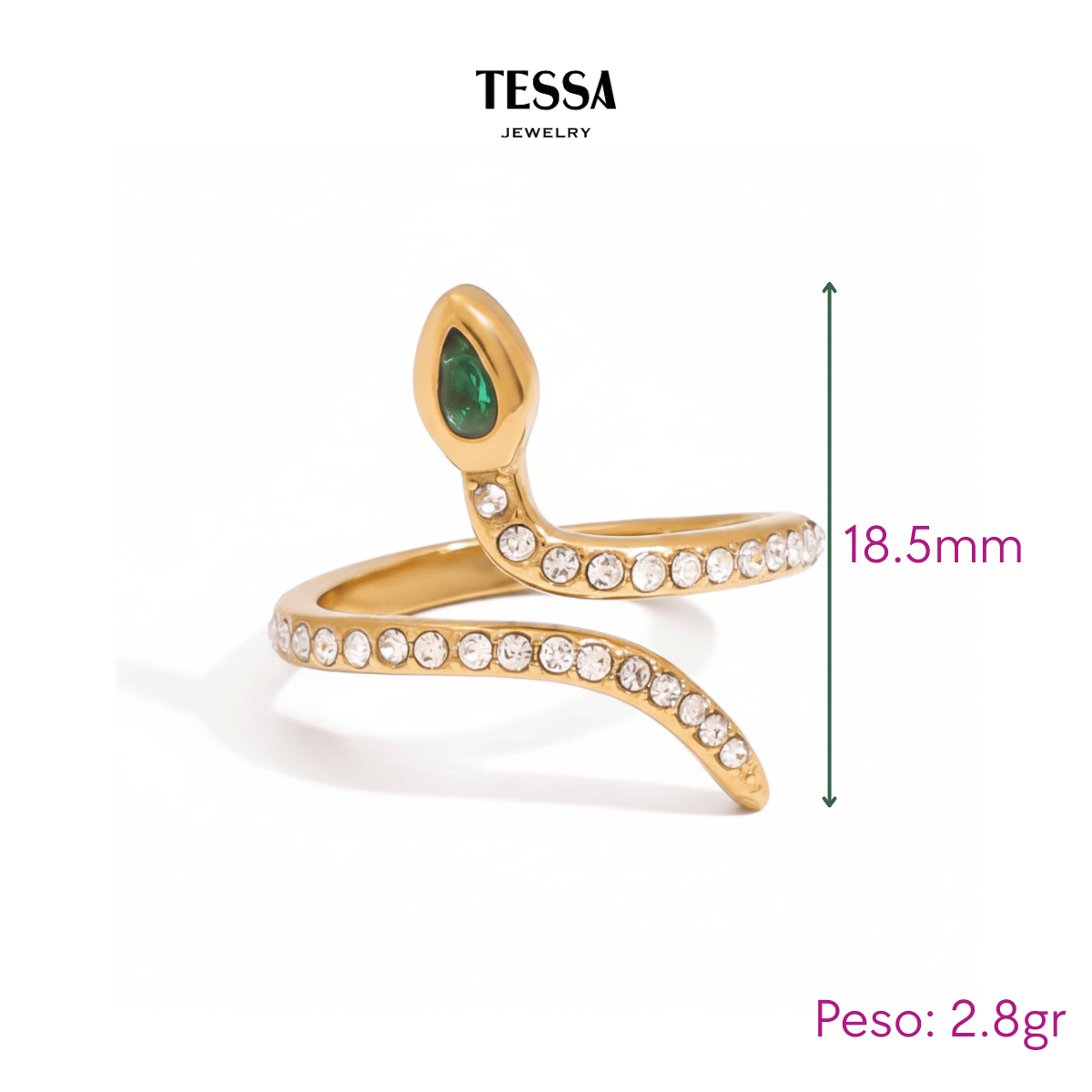 Anillo Snake Cristales Chapa 18k Unitalla