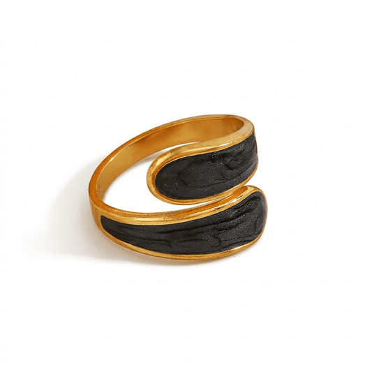 Anillo Ondas Cruzadas Negro Chapa 18k Aj