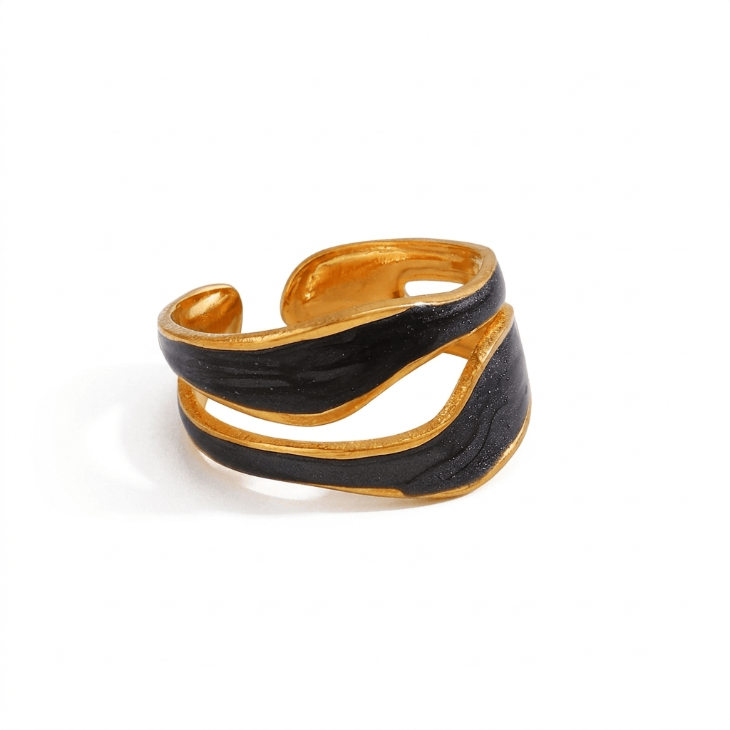 Anillo Waves Negro Chapa 18k Ajustable