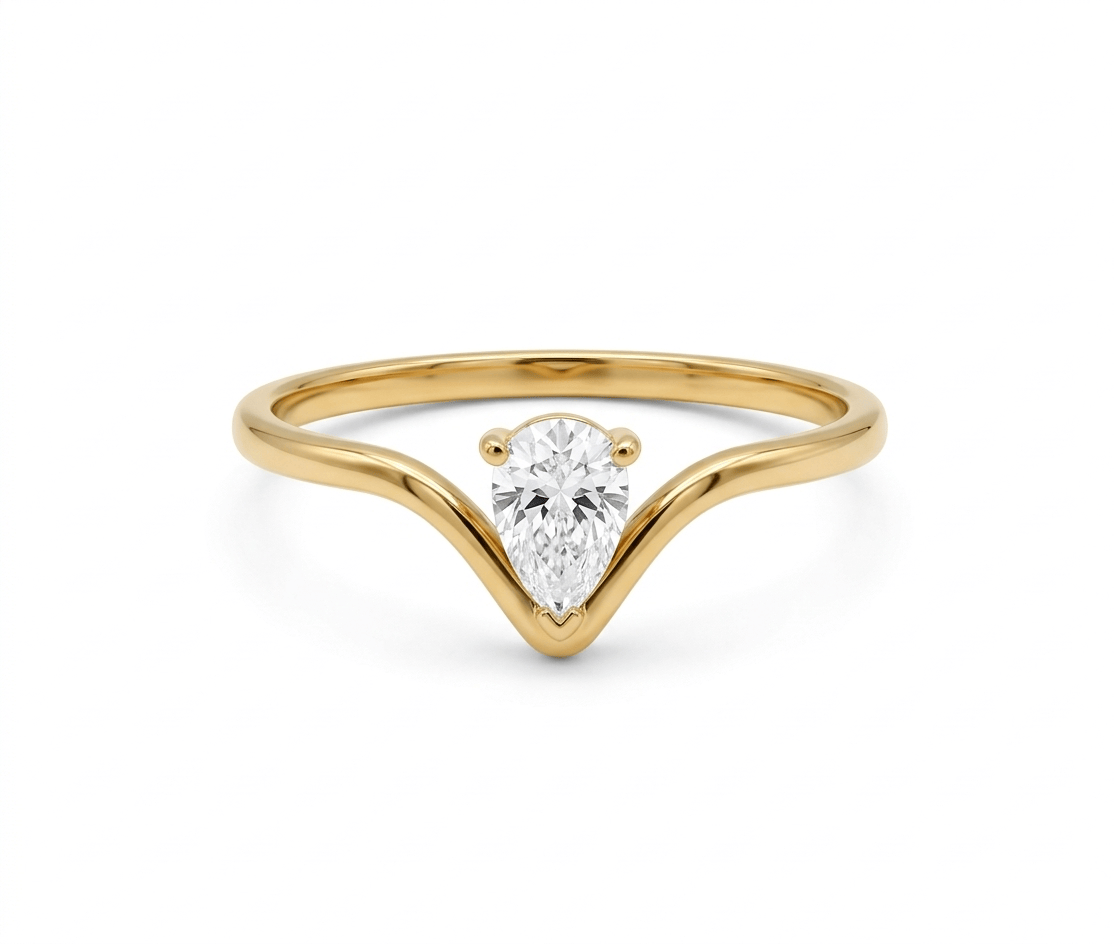 Anillo V Circonia Pera Chapa 18k