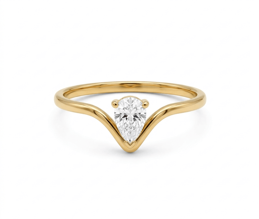 Anillo V Circonia Pera Chapa 18k