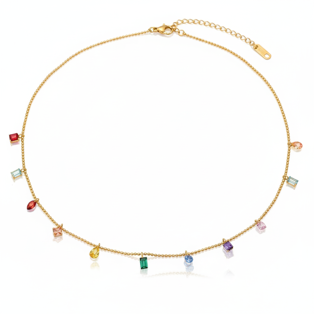 Collar Cristales Colores Chapa 18k