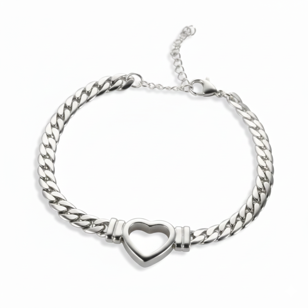 Pulsera Chuncky Corazon Hueco Acero