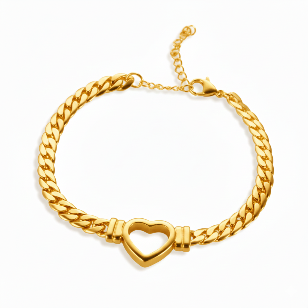 Pulsera Chuncky Corazon Hueco Chapa 18k