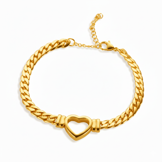 Pulsera Chuncky Corazon Hueco Chapa 18k
