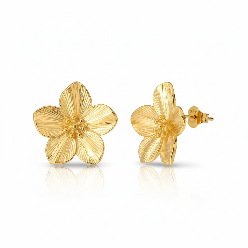 Aretes Flor 5 Hojas Chapa 18k