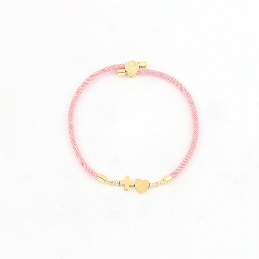 Pulsera Rosa Nylon Chapa 18k