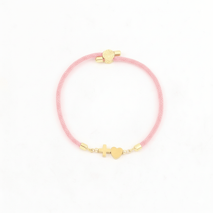 Pulsera Rosa Nylon Chapa 18k