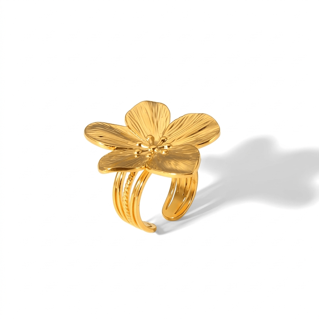 Anillo Flor 5 Petalos Chapa 18k Ajustabl