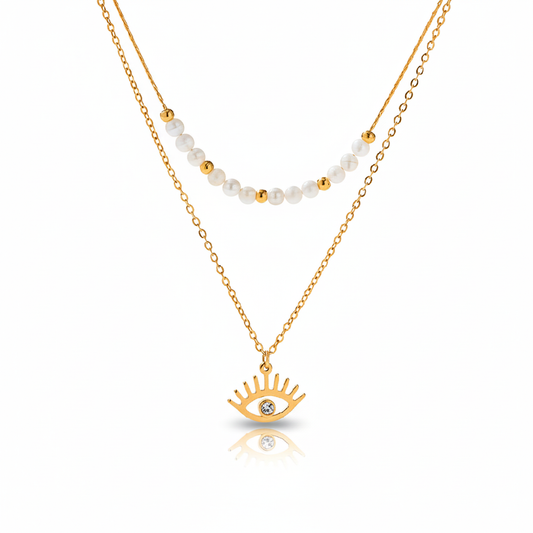 Collar Doble Mini Ojo Chapa 18k