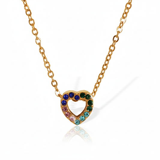 Collar Corazon Circonias Colores Chapa 1
