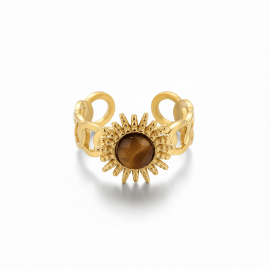 Anillo Sol Marron Chapa 18k Ajustable