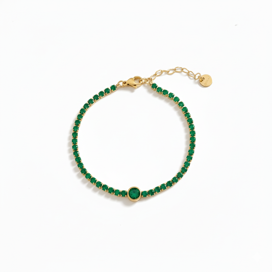 Pulsera Circonias Verdes Chapa 18k